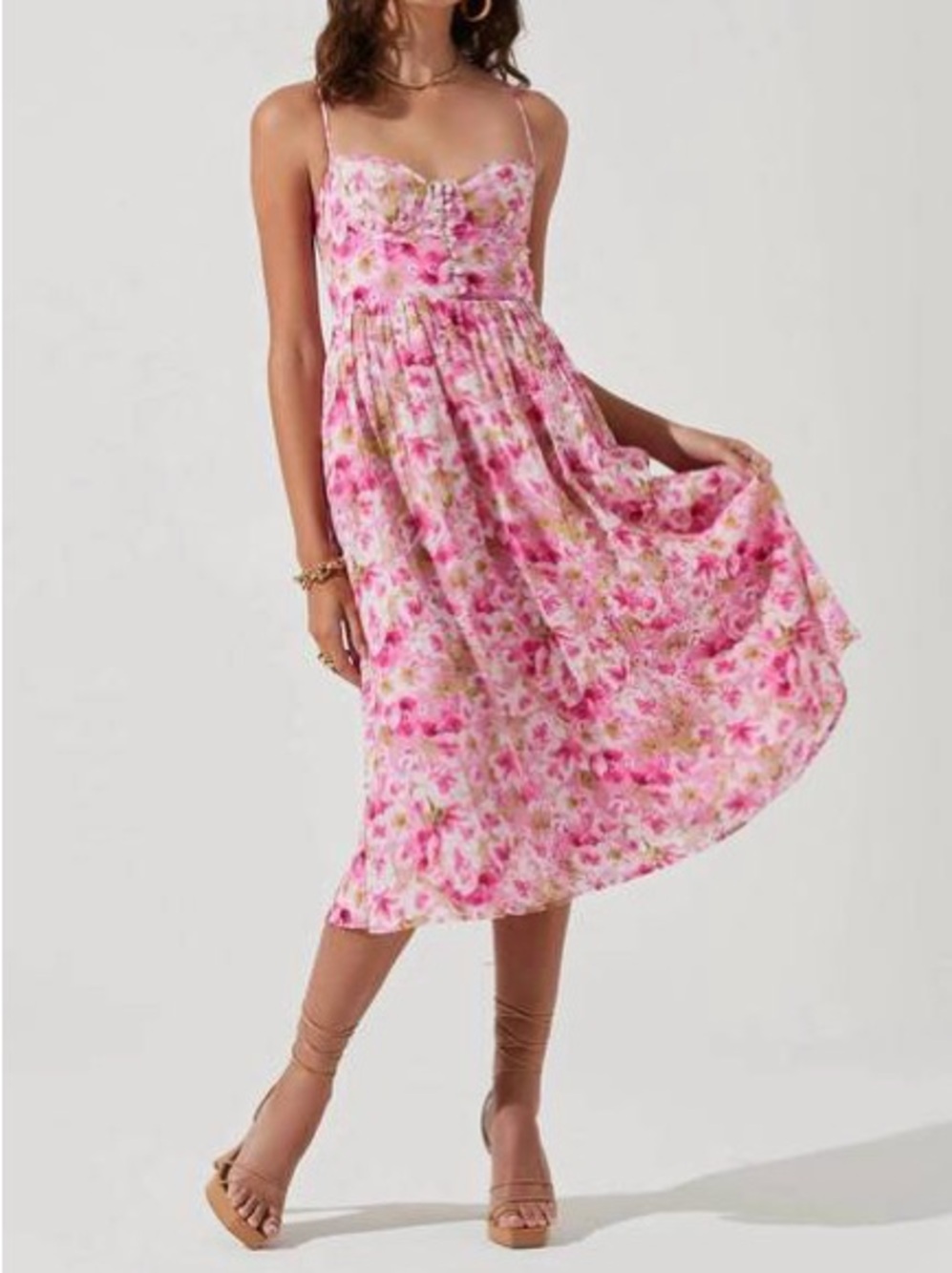 ASTR the Label Ferreira Pink Floral Bustier Midi Dress Small